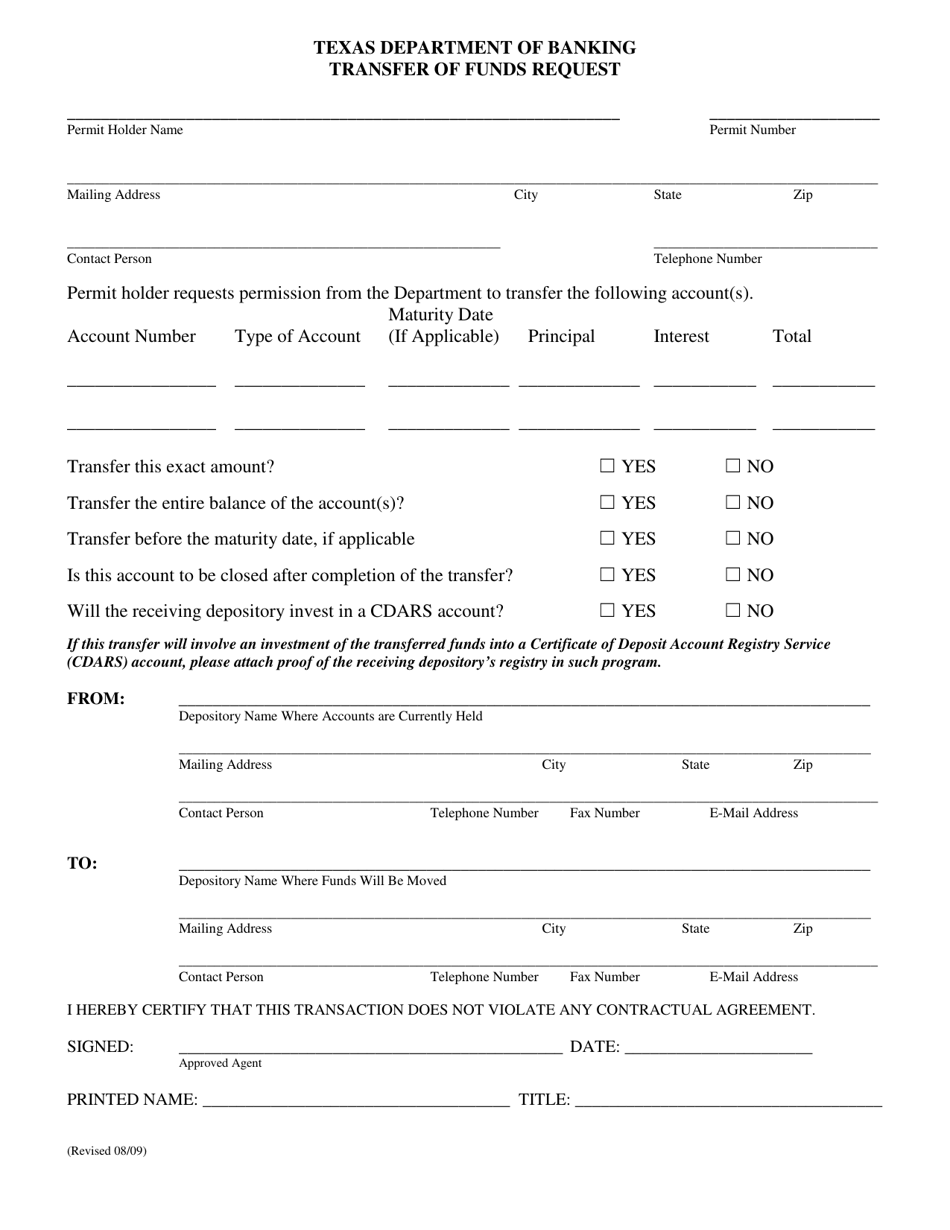 Transfer of Funds Request - Texas, Page 1