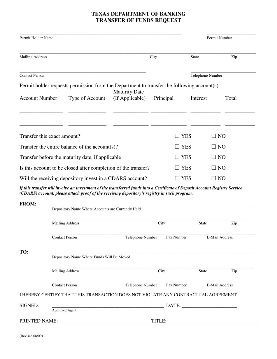 Texas Transfer of Funds Request - Fill Out, Sign Online and Download ...