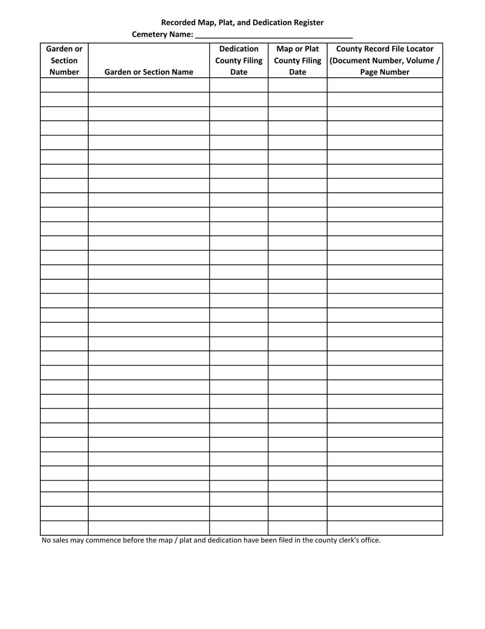 Recorded Map, Plat, and Dedication Register - Texas, Page 1