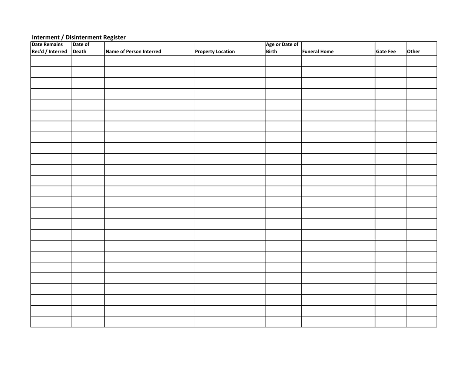 Texas Interment Log Register - Fill Out, Sign Online and Download PDF ...