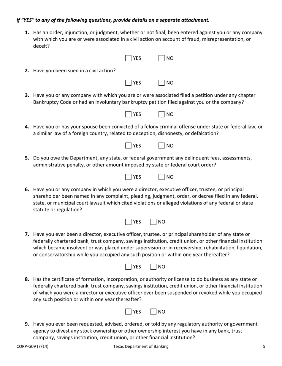 Form CORP-G09 Biographical Report - Texas, Page 5