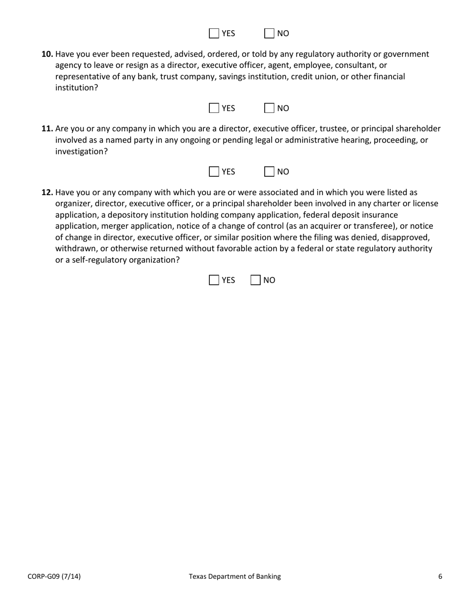 Form CORP-G09 Biographical Report - Texas, Page 6