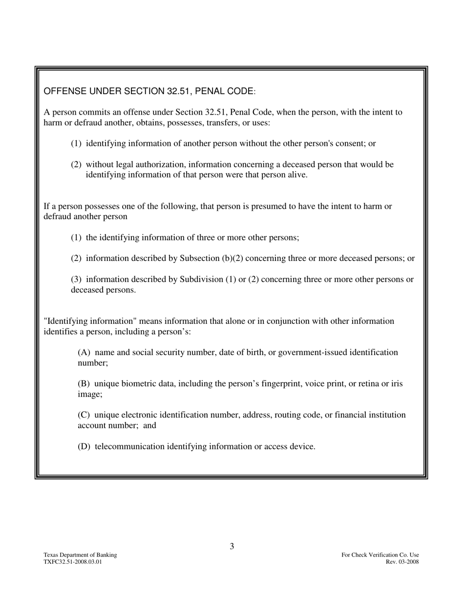 Form TXFC32.51 Sworn Statement of Identity Theft - Texas, Page 3