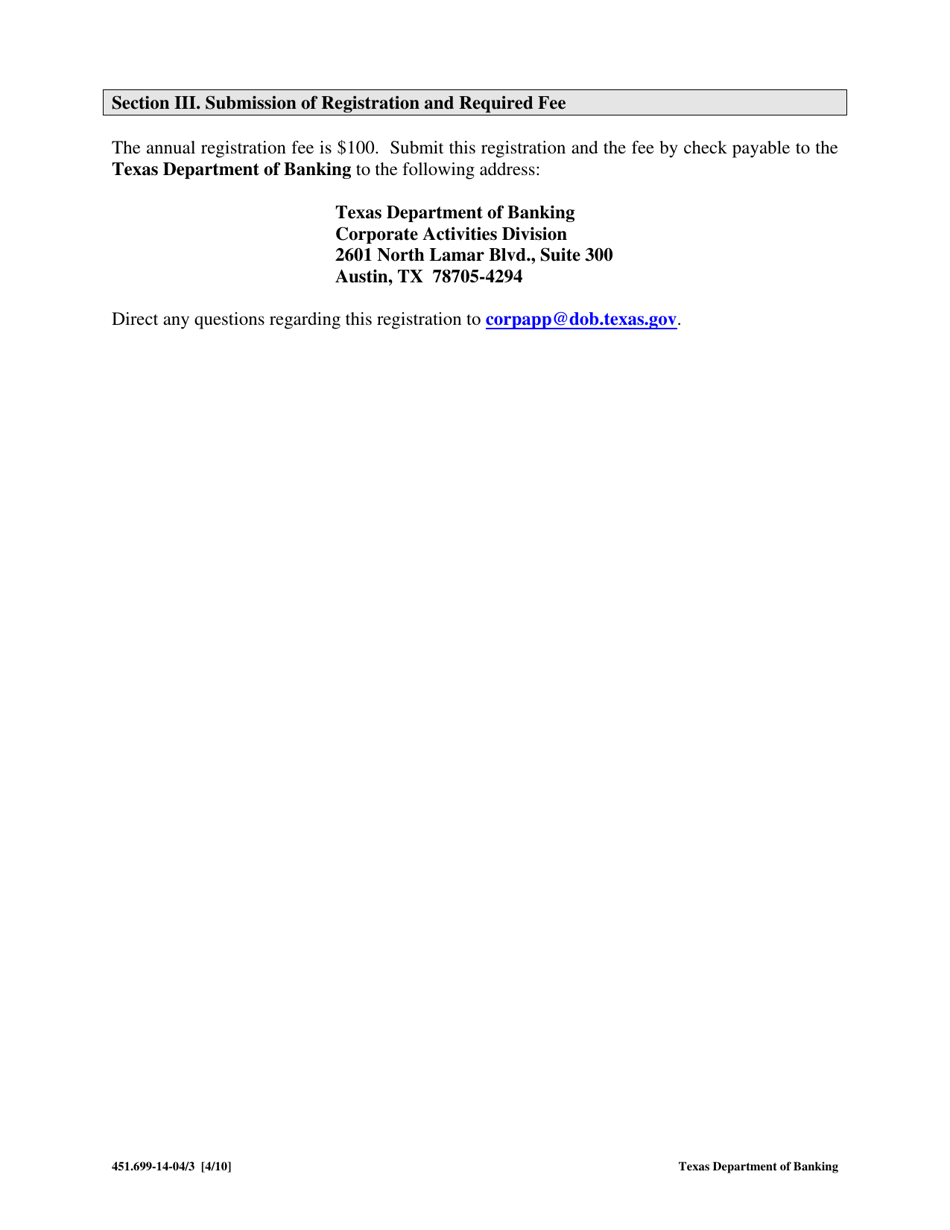 Form 451.699-14-04 Check Verification Entities Renewal Registration Form - Texas, Page 3