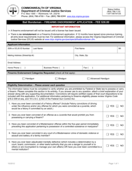 Document preview: Bail Bondsman - Firearms Endorsement Application Form - Virginia