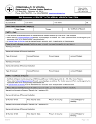 Document preview: Bail Bondsman - Property Collateral Verification Form - Virginia