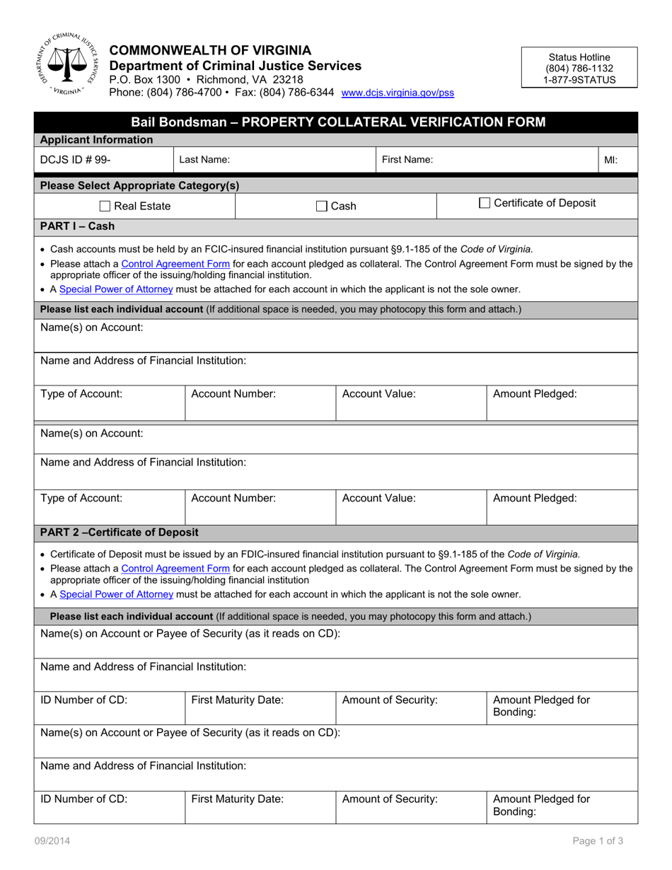 Virginia Bail Bondsman Property Collateral Verification Form Fill