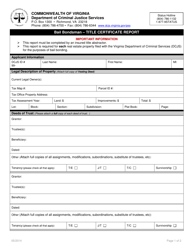 Document preview: Bail Bondsman - Title Certificate Report Form - Virginia