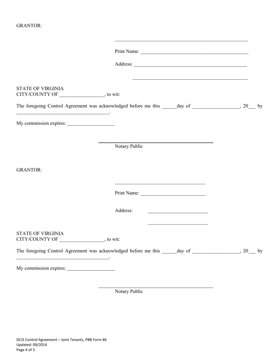 PBB Form 6 Download Fillable PDF or Fill Online Control Agreement ...