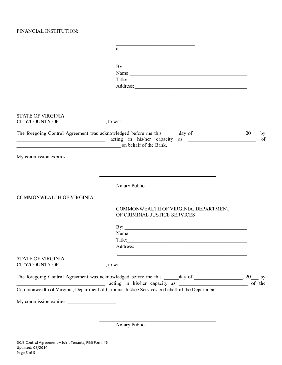 PBB Form 6 Control Agreement  Joint Tenants - Virginia, Page 5