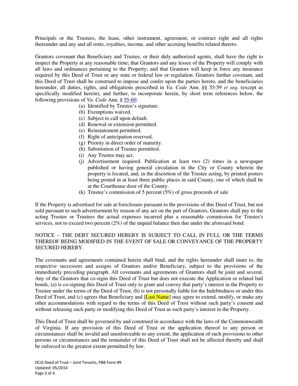 PBB Form 9 Deed of Trust  Joint Tenants - Virginia, Page 3