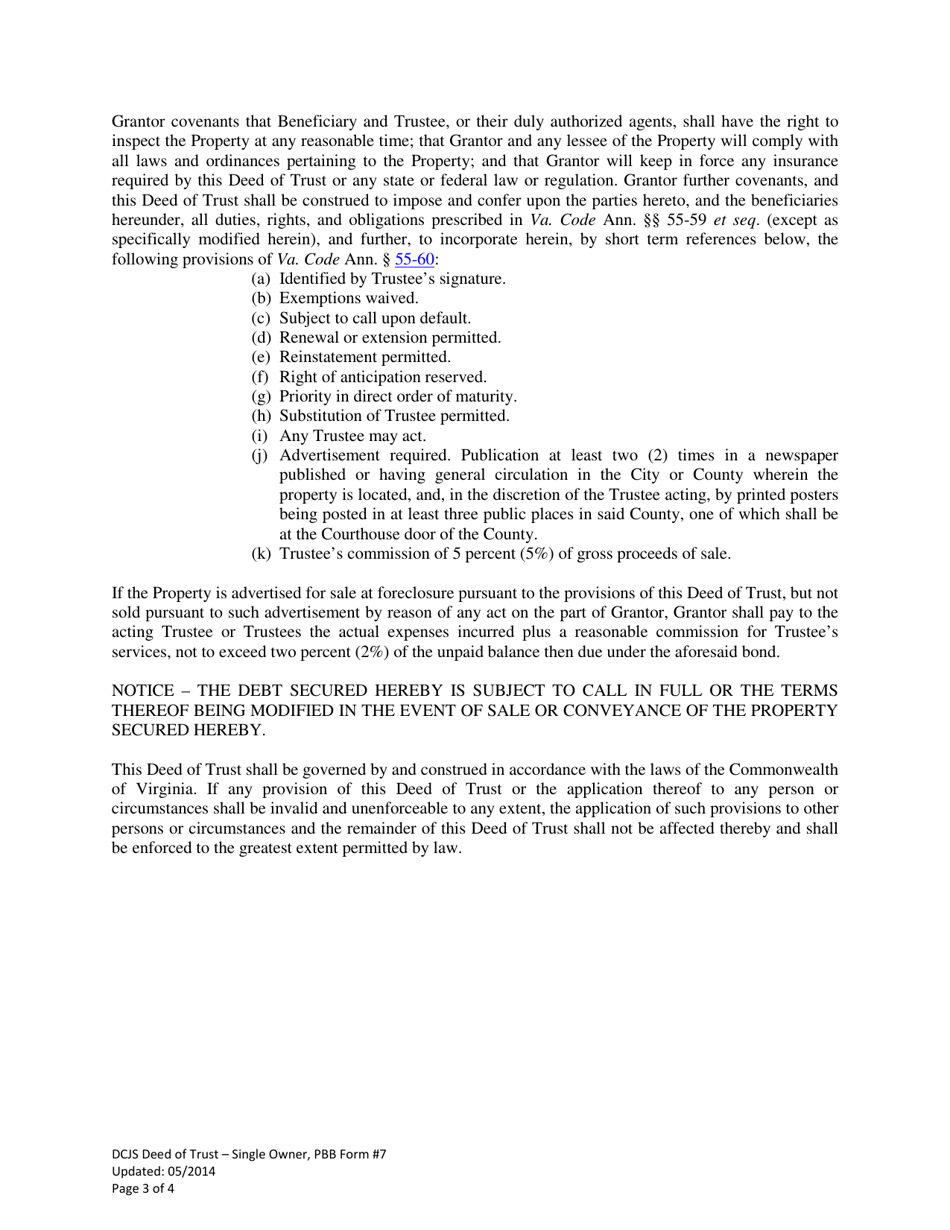 PBB Form 7 Deed of Trust  Single Owner - Virginia, Page 3