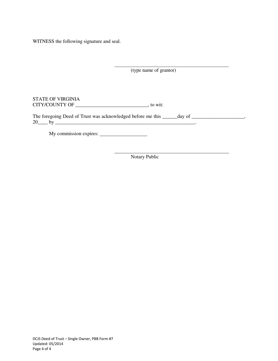 PBB Form 7 Deed of Trust  Single Owner - Virginia, Page 4