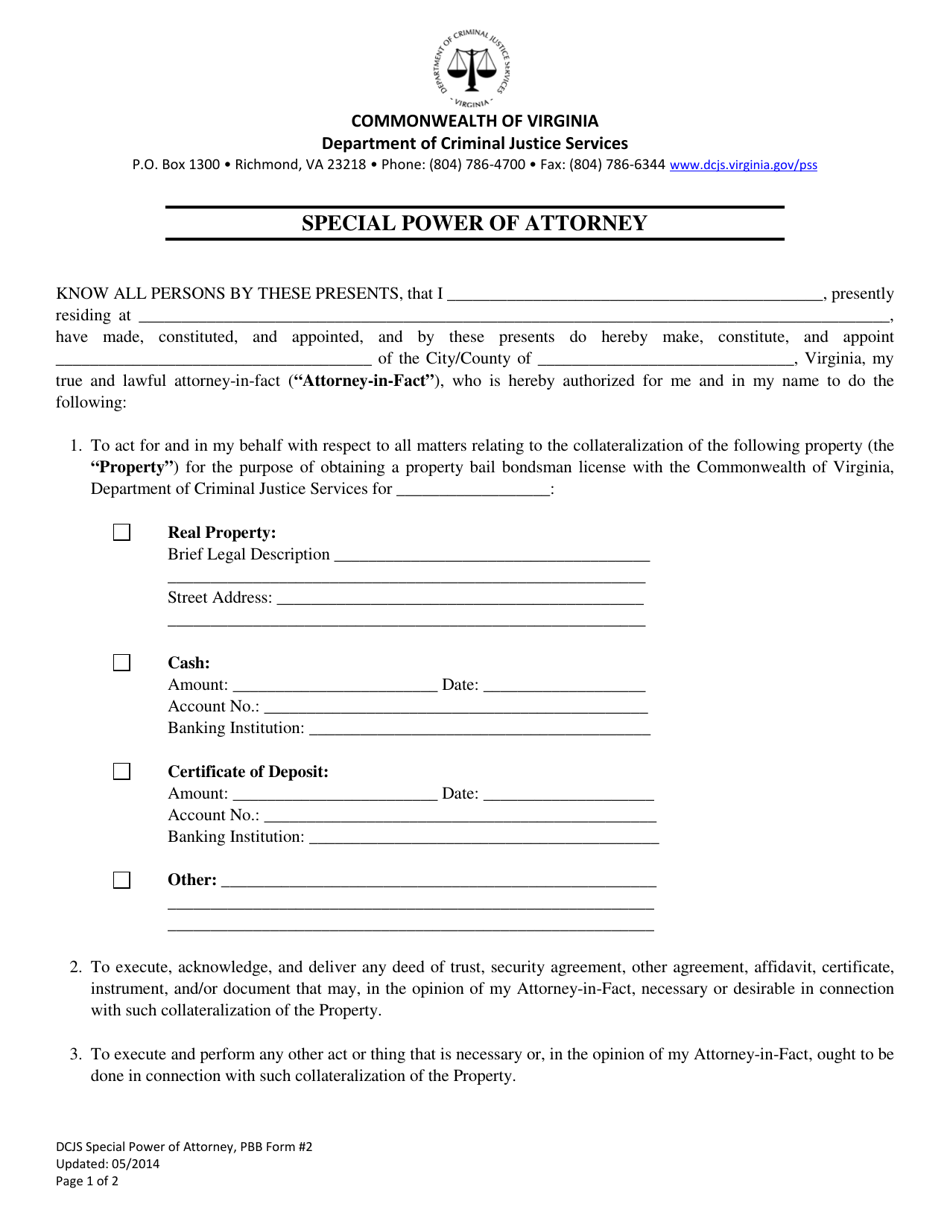 PBB Form 2 Special Power of Attorney - Virginia, Page 1