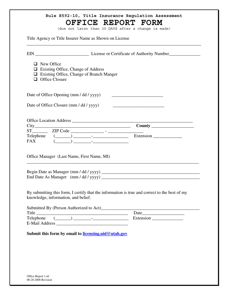 Office Report Form - Utah, Page 1