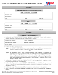 Form 805-99 Application for Continuation of Operations Permit - Virginia, Page 2