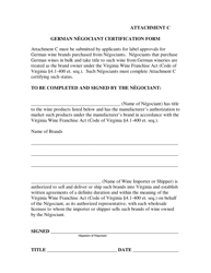 Attachment C &quot;German Negociant Certification Form&quot; - Virginia