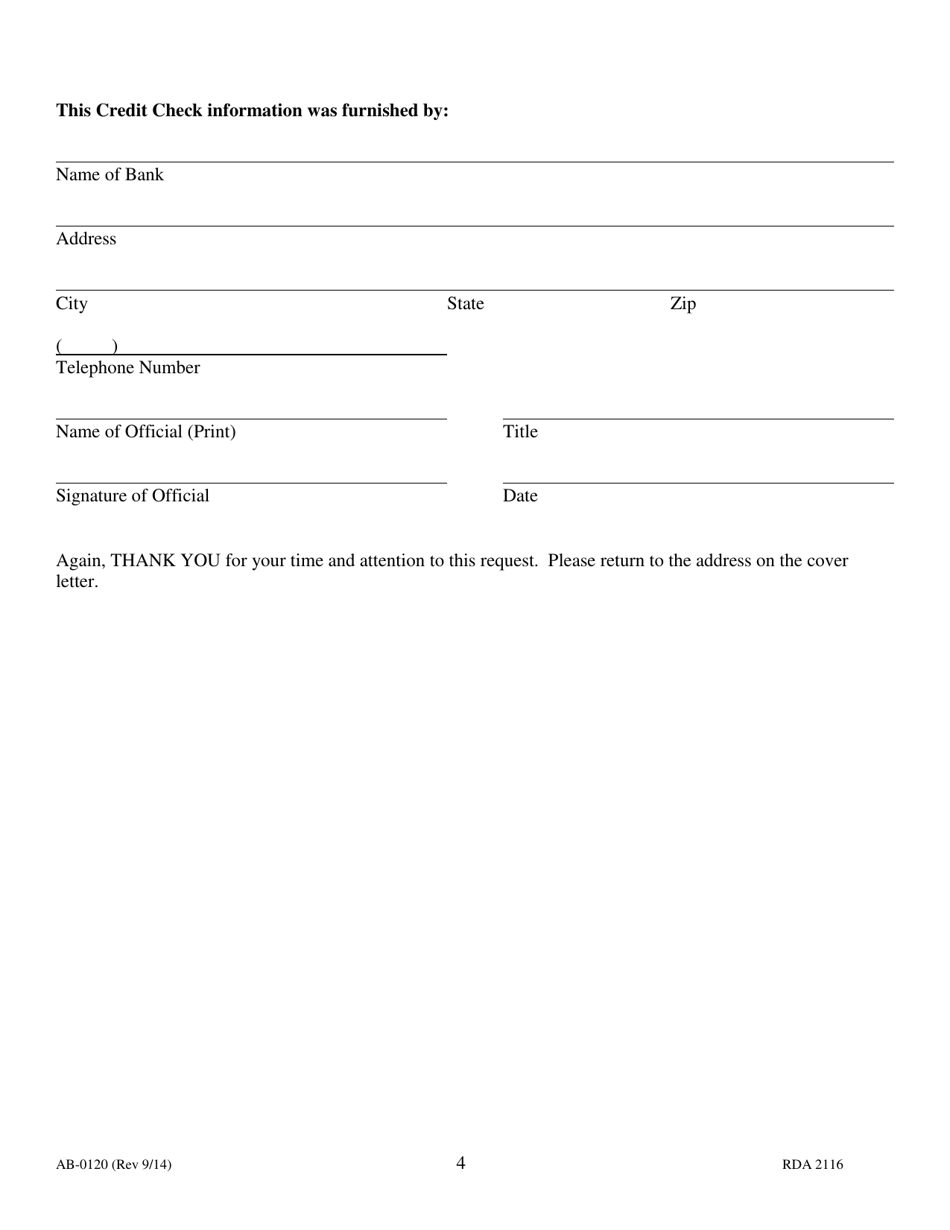 Form AB-0120 Credit Check - Tennessee, Page 4