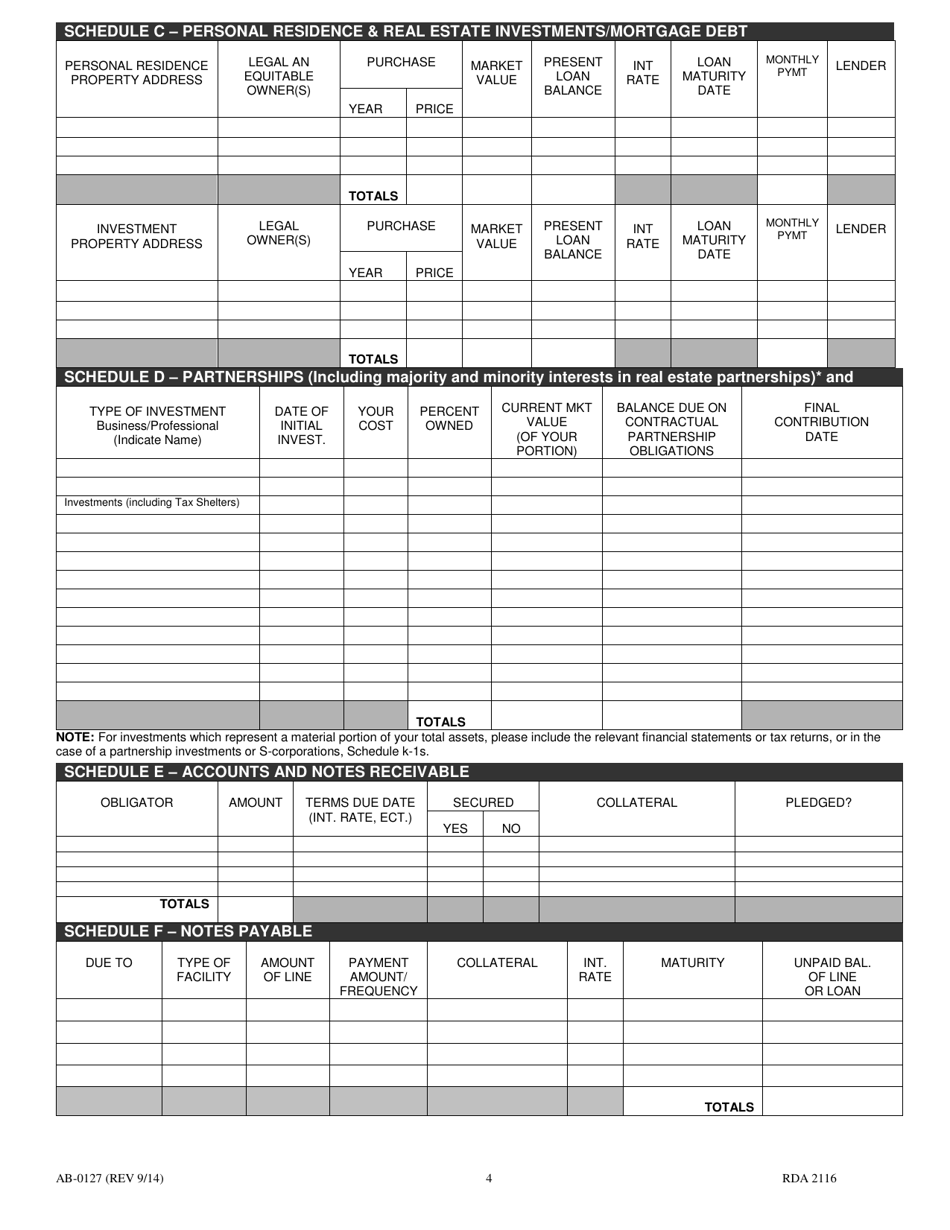 Form AB-0127 Personal Financial Statement - Tennessee, Page 4