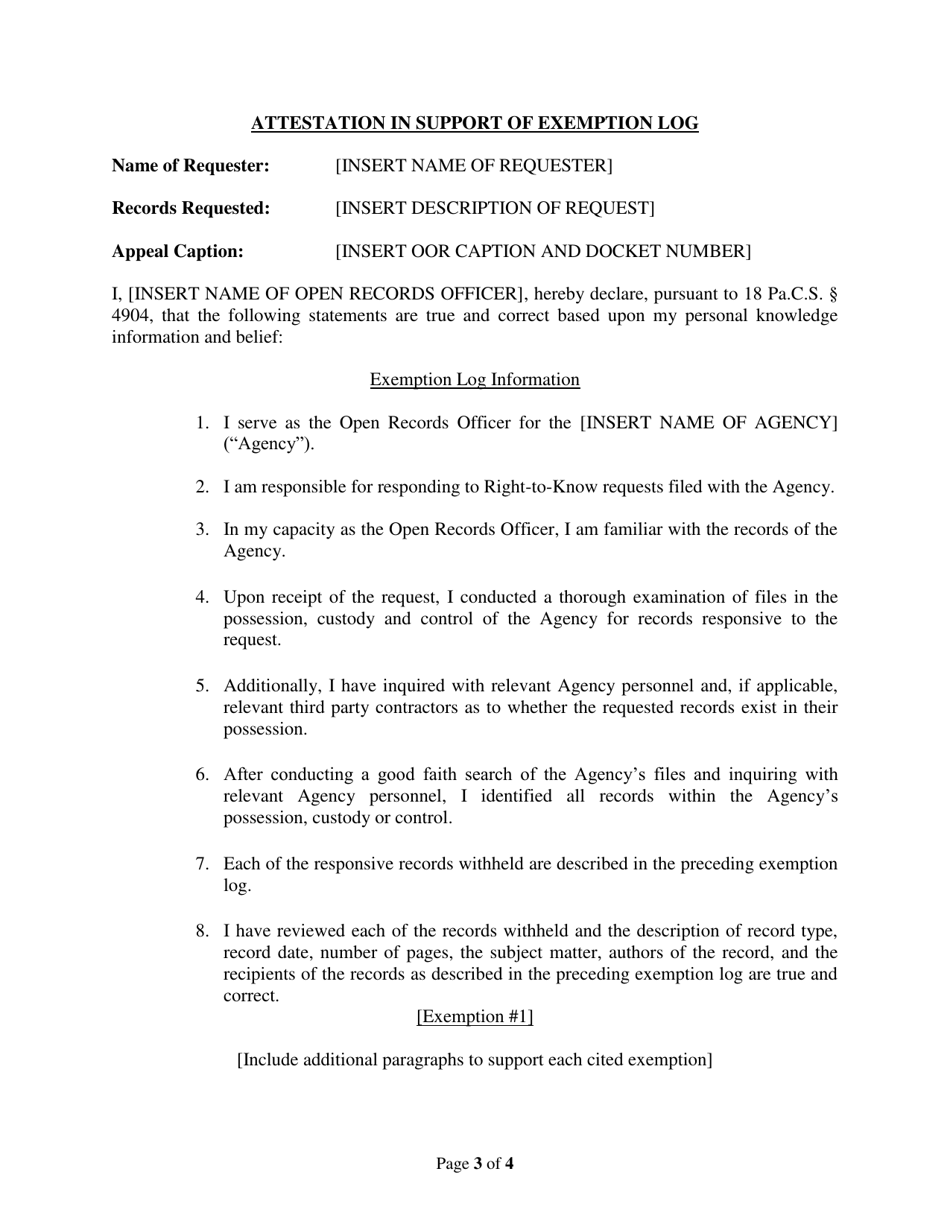 Rtlk Log for Exemptions, Redactions and Privileged Records - Pennsylvania, Page 3