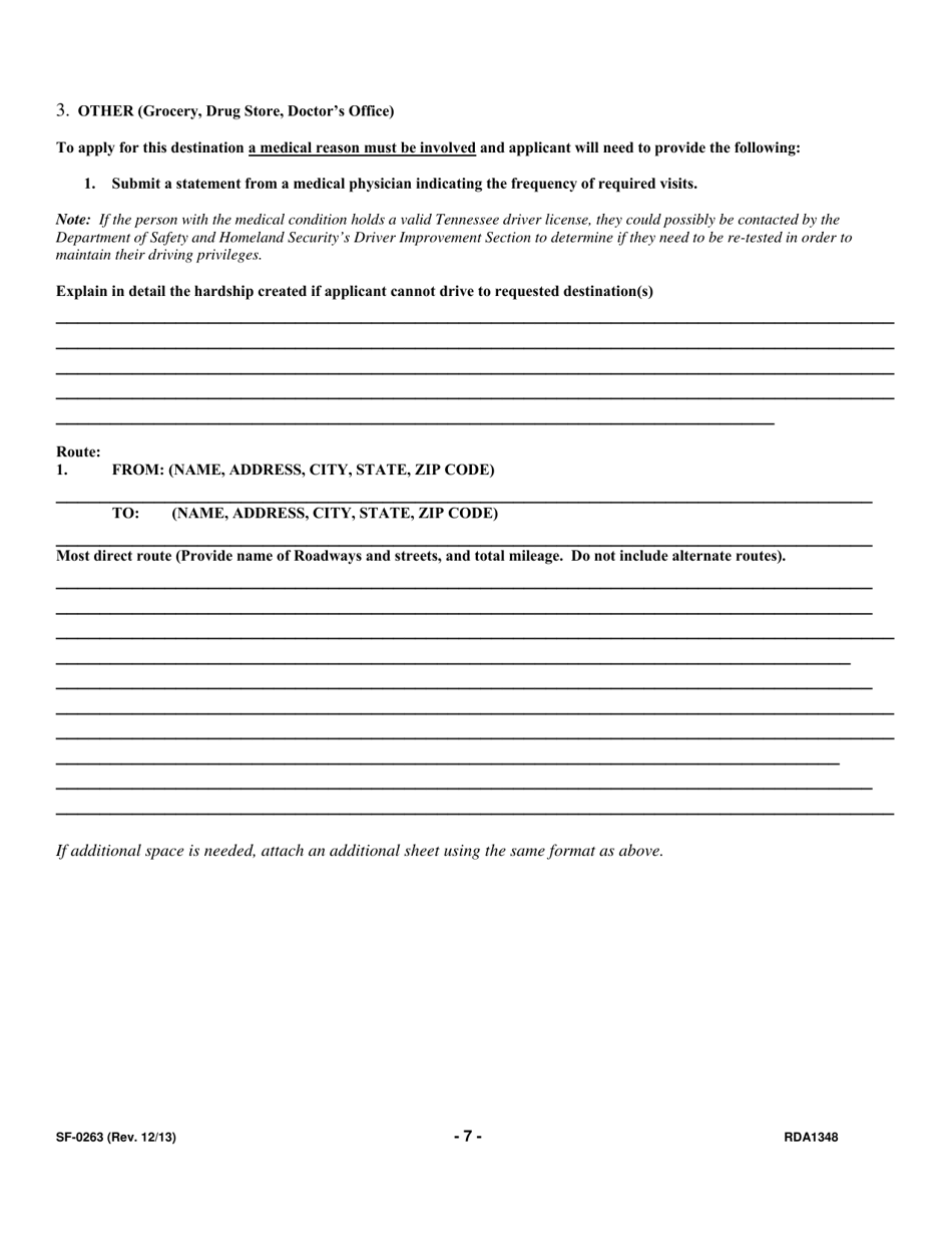 Form SF-0263 Application for Hardship / Temporary Hardship Driver License - Tennessee, Page 11