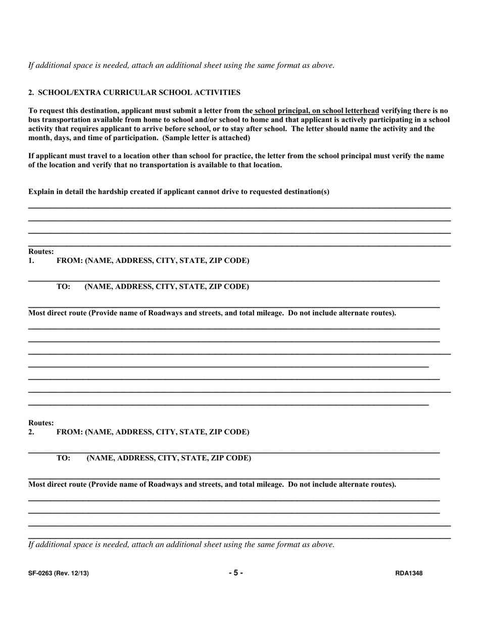 Form SF-0263 Application for Hardship / Temporary Hardship Driver License - Tennessee, Page 9