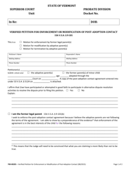 Form 700-00205 Verified Petition for Enforcement or Modification of Post-adoption Contact - Vermont