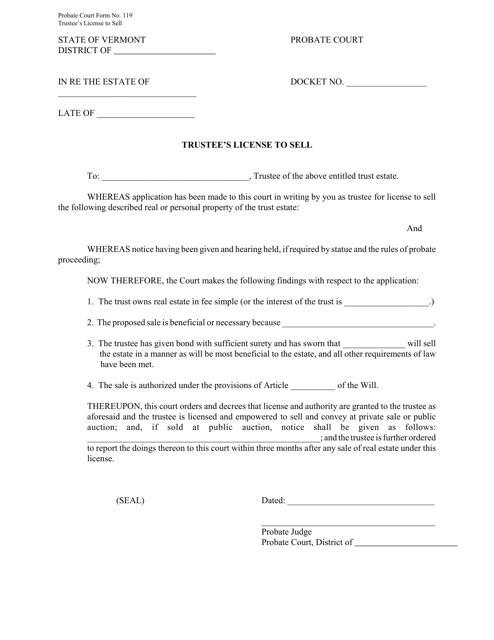 Form PC119 Trustee's License to Sell - Vermont