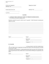 Form PC156 Waiver - Vermont