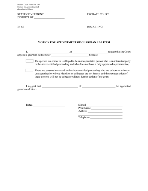 Form PC146 Motion for Appointment of Guardian Ad Litem - Vermont