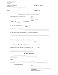 Document preview: Form PC157 Stipulation/Motion for Continuance - Vermont