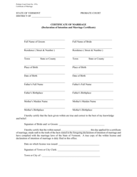 Document preview: Form PC197A Certificate of Marriage (Declaration of Intention and Marriage Certificate) - Vermont