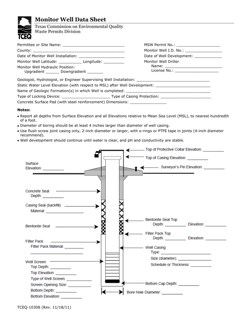 Form 10308 Monitor Well Data Sheet - Texas