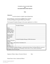 Document preview: Form TDEM-612 Floodplain Manager Form for Hazard Mitigation Grant - Texas