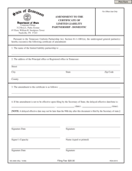 Document preview: Form SS-4483 Amendment to the Certificate of Limited Liability Partnership - Domestic - Tennessee