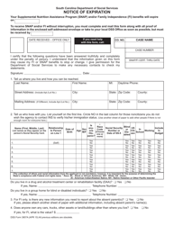 Document preview: DSS Form 3807A Notice of Expiration - South Carolina