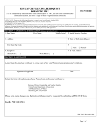 Form PDE338 U &quot;Educator File Update Request Form&quot; - Pennsylvania