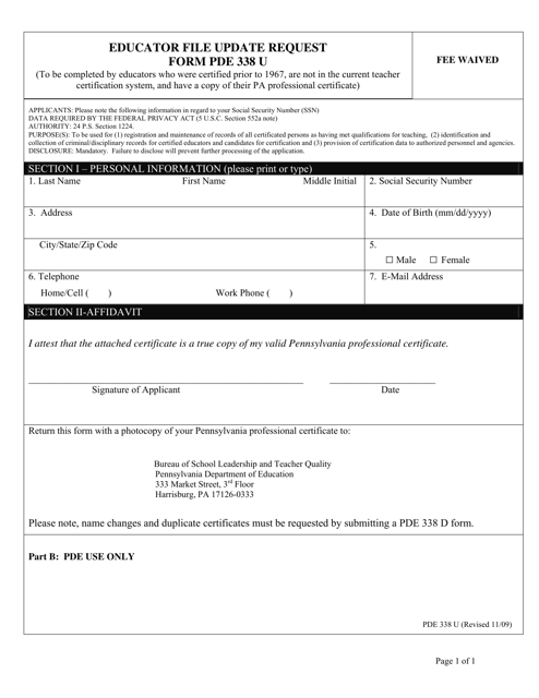 Form PDE338 U Educator File Update Request Form - Pennsylvania