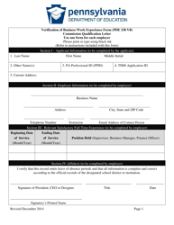 Form PDE338 VB Verification of Business Work Experience Form - Pennsylvania