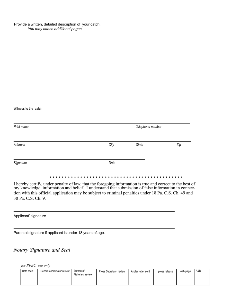 Application for Pennsylvania State-Record Fish - Pennsylvania, Page 4