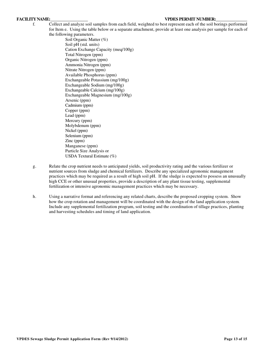 Vpdes Sewage Sludge Permit Application Form - Virginia, Page 13
