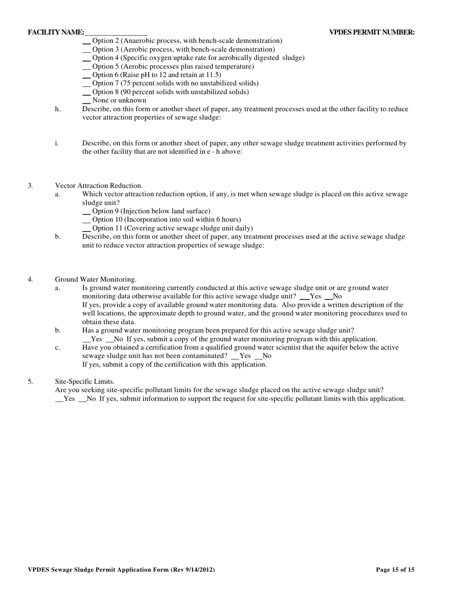 Vpdes Sewage Sludge Permit Application Form - Virginia, Page 15