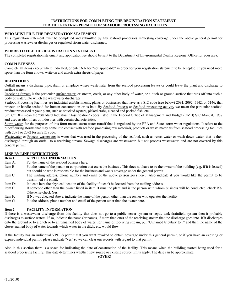 Registration Statement for the General Virginia Pollutant Discharge Elimination System (Vpdes) Permit for Seafood Processing Facilities - Virginia, Page 5