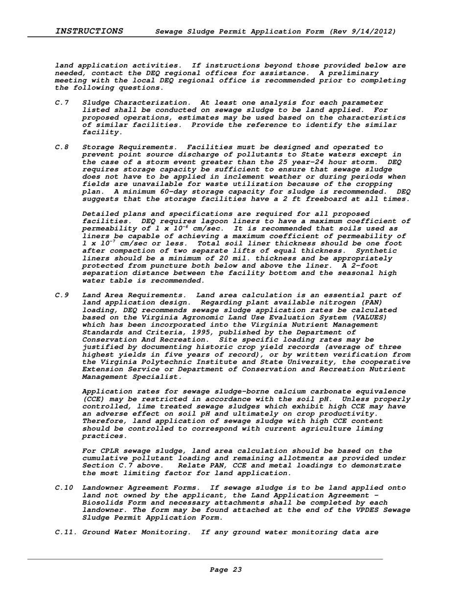 Instructions for Vpdes Sewage Sludge Permit Application Form - Virginia, Page 23