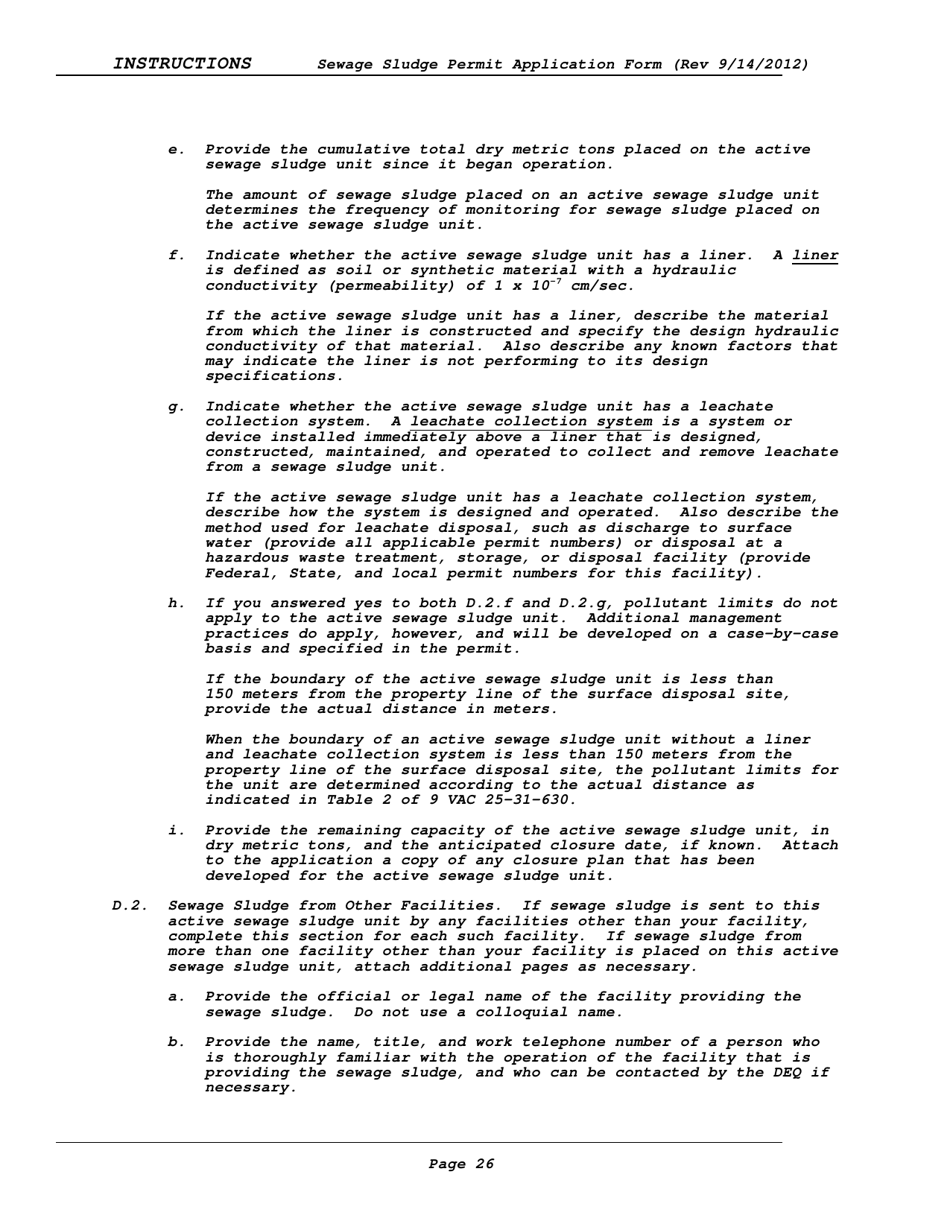 Instructions for Vpdes Sewage Sludge Permit Application Form - Virginia, Page 26