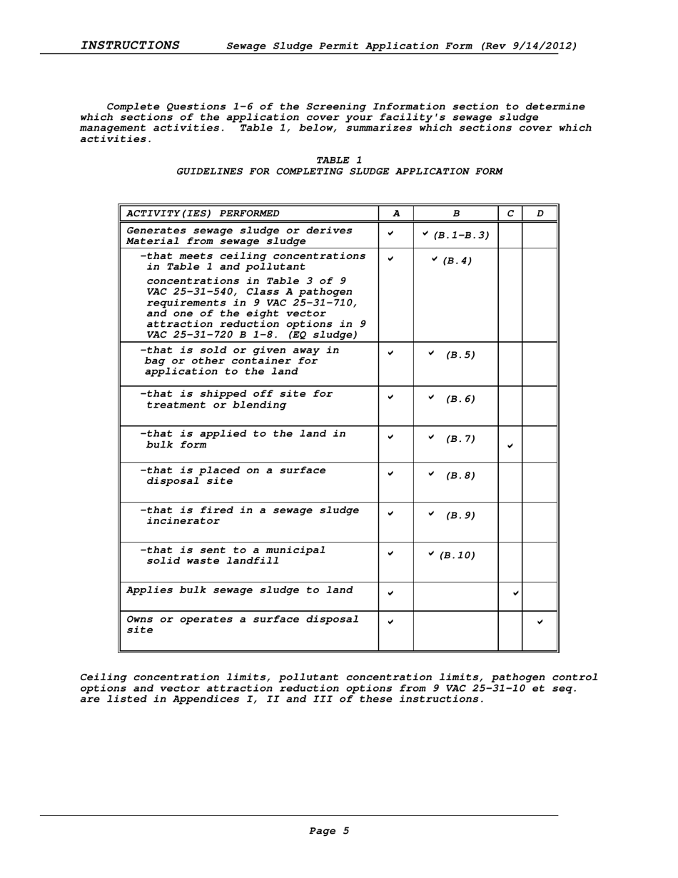 Instructions for Vpdes Sewage Sludge Permit Application Form - Virginia, Page 5