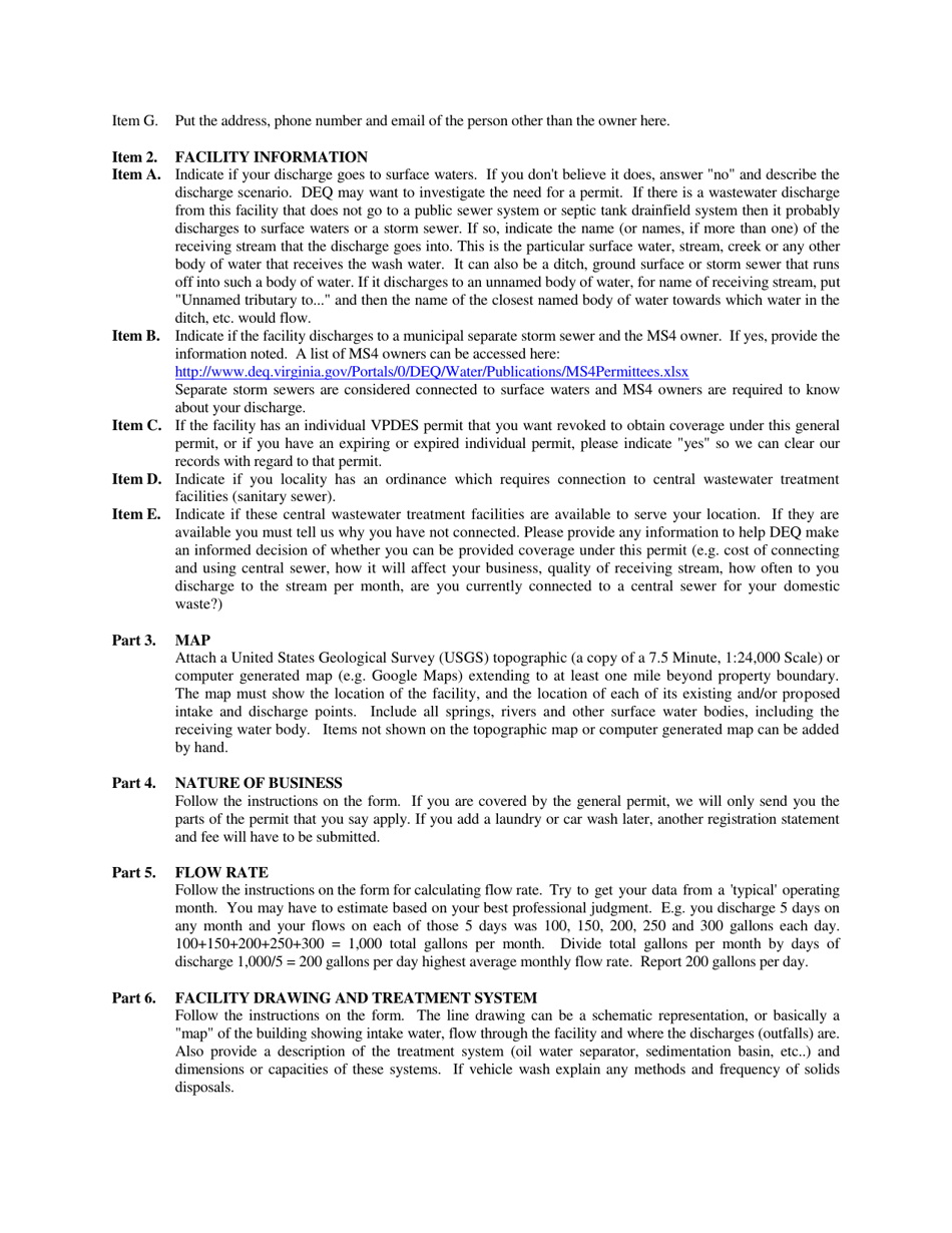 Registration Statement - Vehicle Wash  Laundry Facilities General Permit - Virginia, Page 5