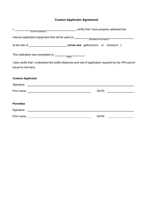 Custom Applicator Agreement - Virginia Download Pdf
