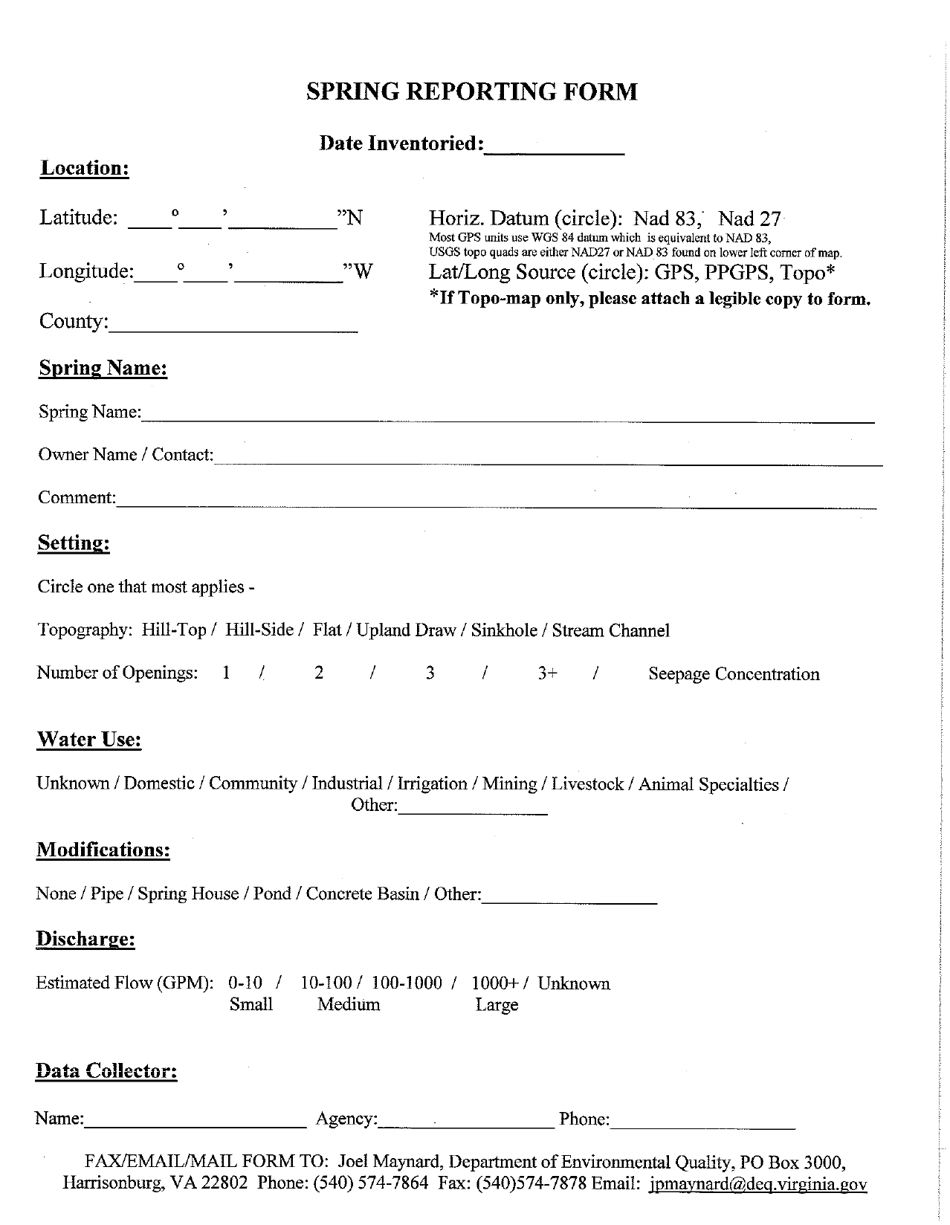 Spring Reporting Form - Virginia, Page 1