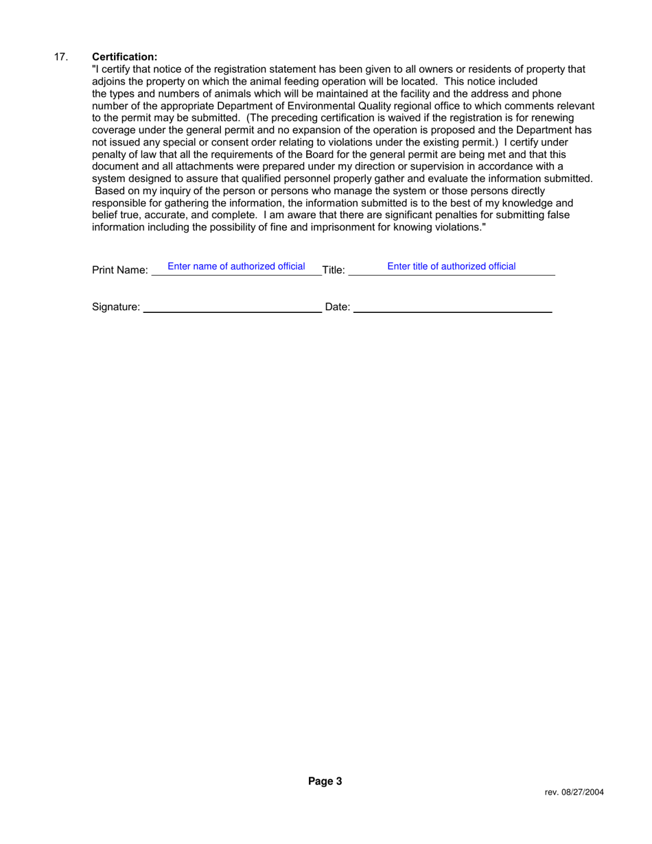 Virginia Pollution Abatement General Permit Registration Statement for Animal Feeding Operations - Virginia, Page 3